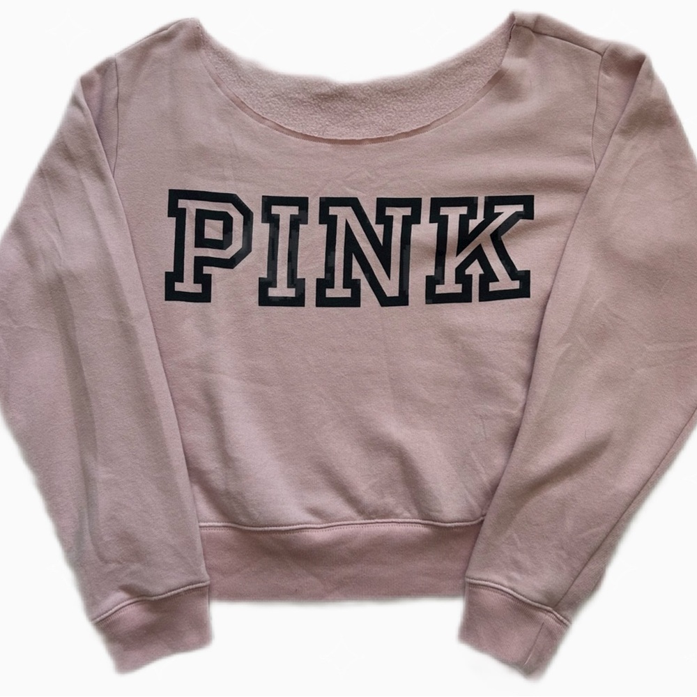 PINK blush off shoulder sweat shirt